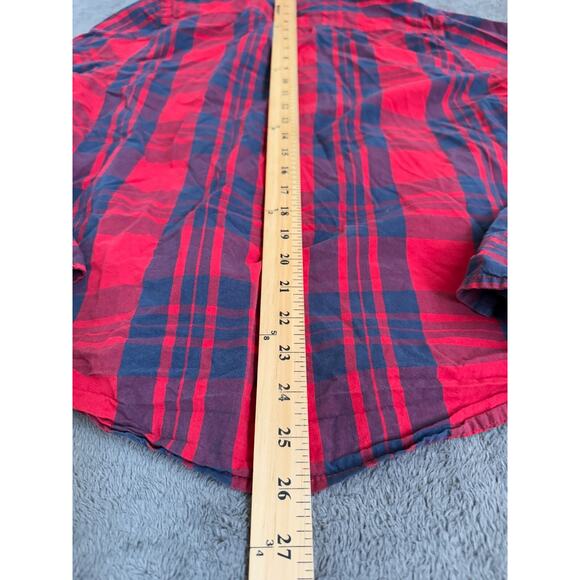 Hollister California Plaid Red Navy Blue Button Down Hooded Jacket Youth Size L - Picture 5 of 7